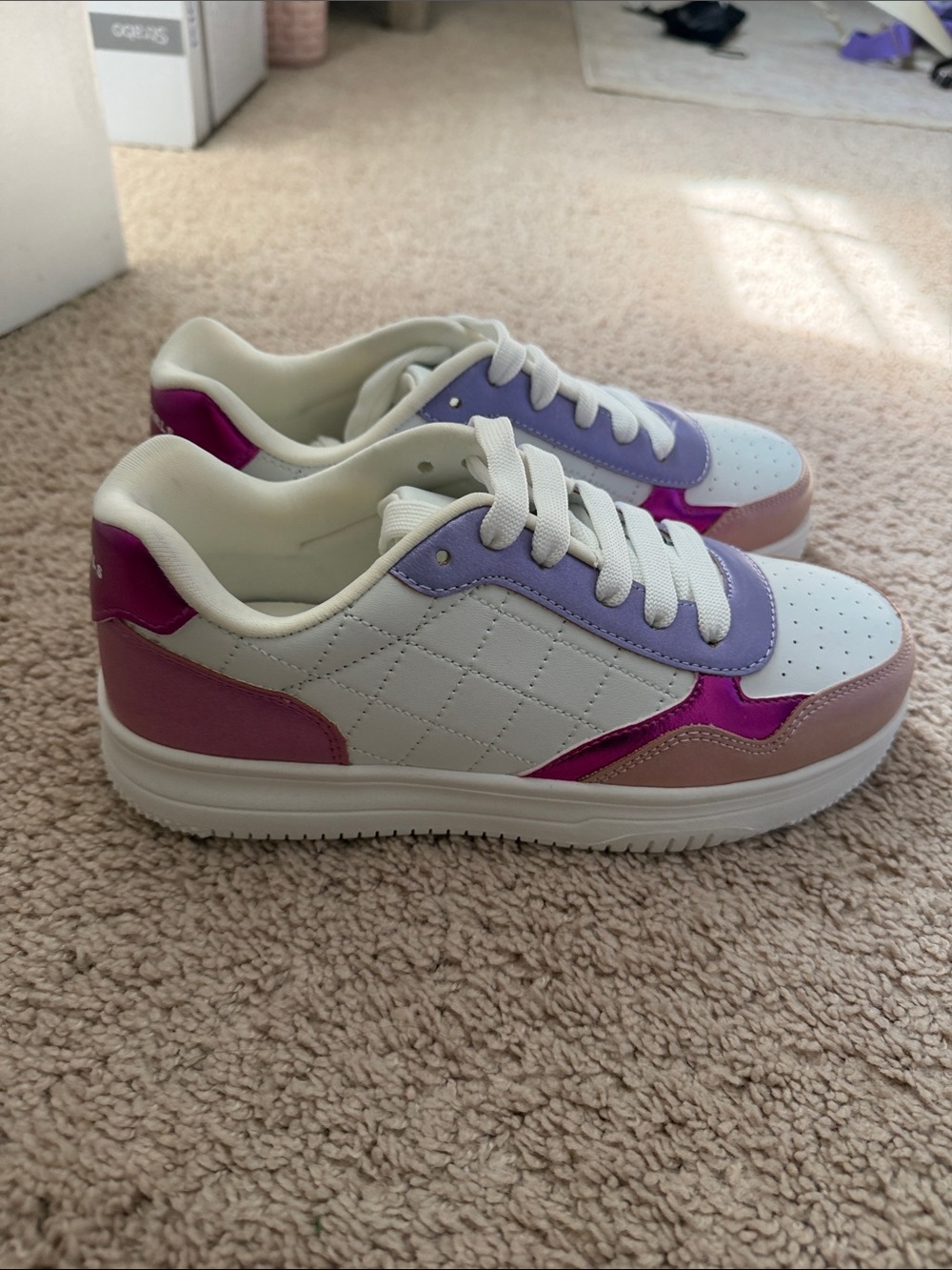 BCBGirls White Sneakers with Pink, Purple & Metallic Pink Accents NEW NO TAGS